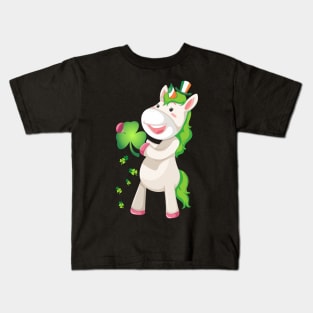 St Patricks Day Girls Dabbing Unicorn Leprechaun Lepricorn Kids T-Shirt